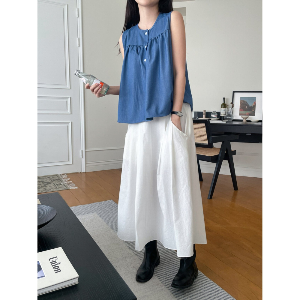 VENUSY｜正韓🇰🇷 - 韓國女裝｜牛仔抓皺背心-細節圖5