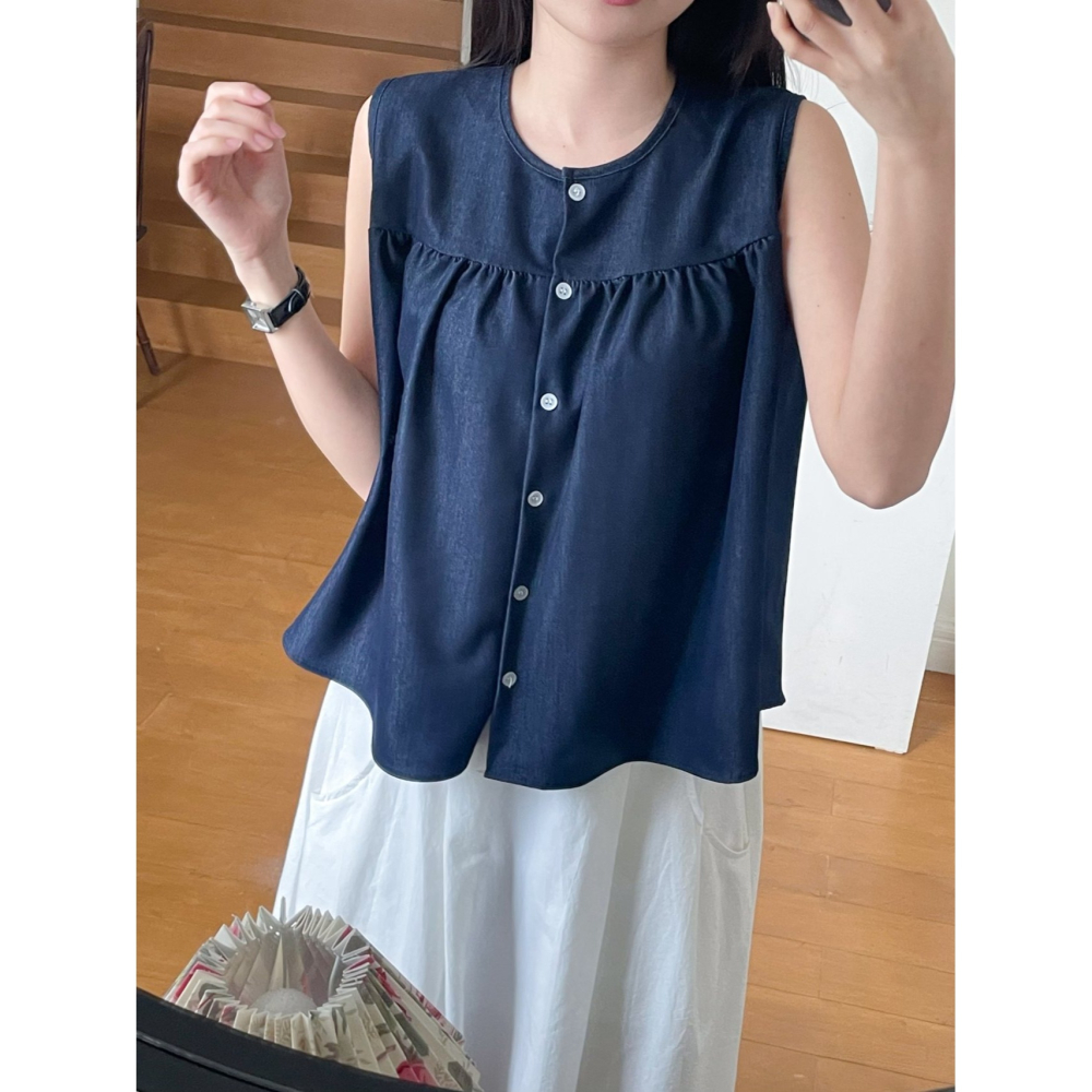 VENUSY｜正韓🇰🇷 - 韓國女裝｜牛仔抓皺背心-細節圖6
