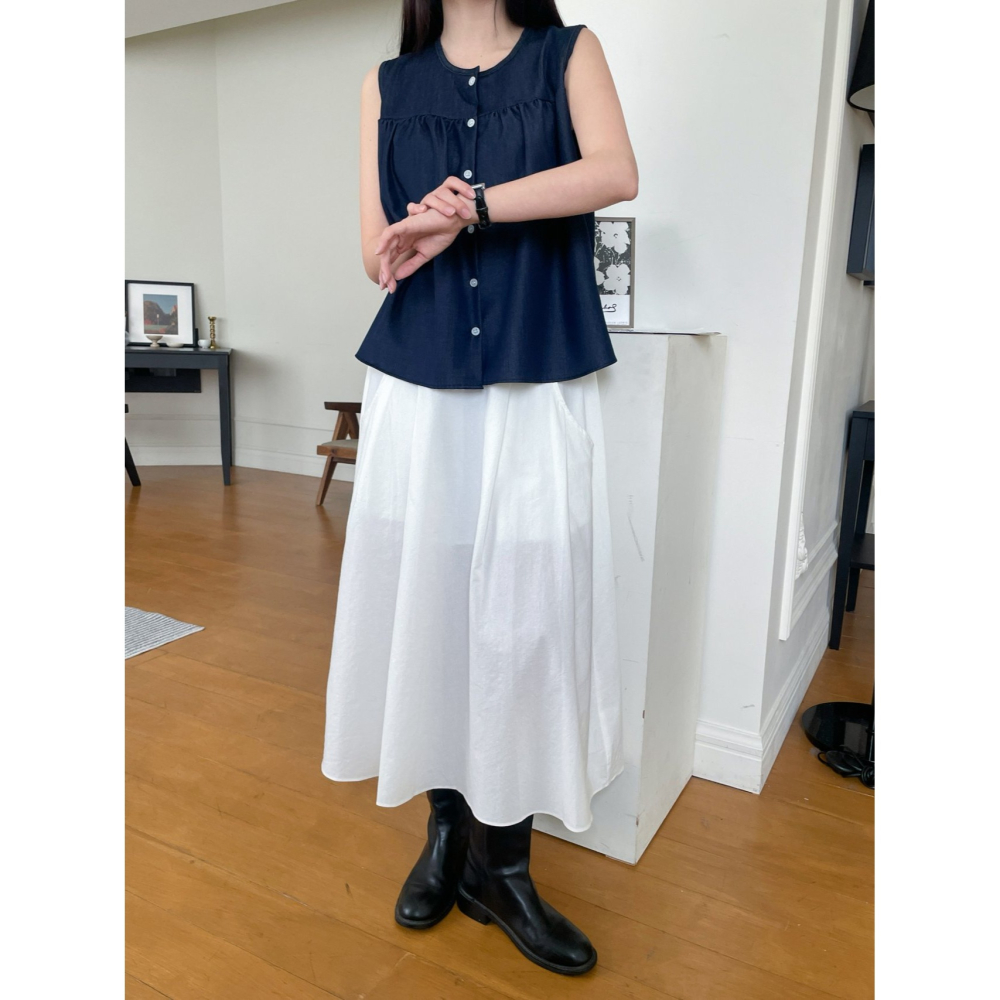 VENUSY｜正韓🇰🇷 - 韓國女裝｜牛仔抓皺背心-細節圖8