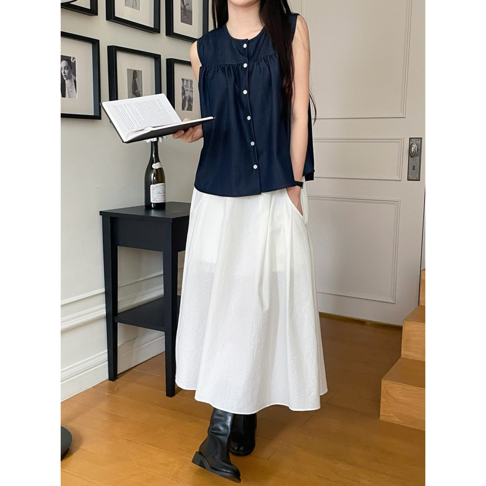 VENUSY｜正韓🇰🇷 - 韓國女裝｜牛仔抓皺背心-細節圖10