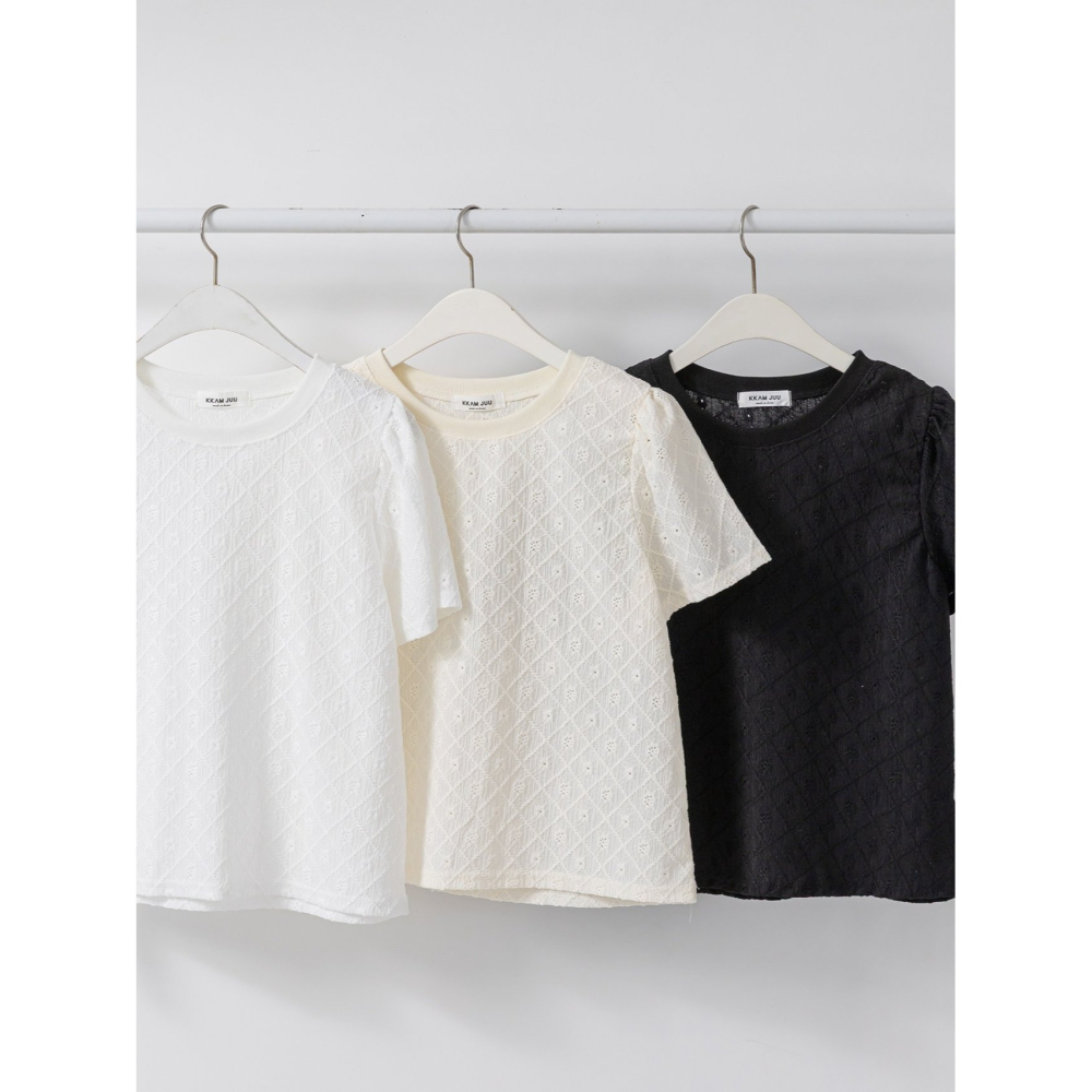 VENUSY｜正韓🇰🇷 - 遮臂公主風♕ 韓國女裝｜公主袖打孔小花T恤 韓國T恤-細節圖10