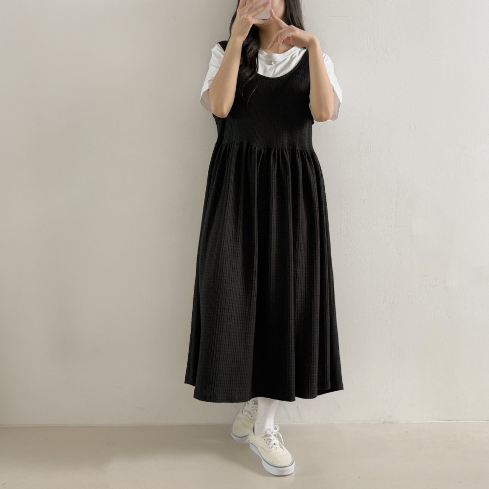VENUSY｜正韓🇰🇷 - 韓國女裝｜疊層褶皺長洋裝 韓國洋裝 孕婦裝-細節圖4