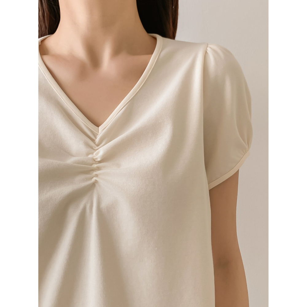 VENUSY｜正韓🇰🇷 - 韓國女裝｜V領抓皺泡泡袖T恤 韓國T恤-細節圖3