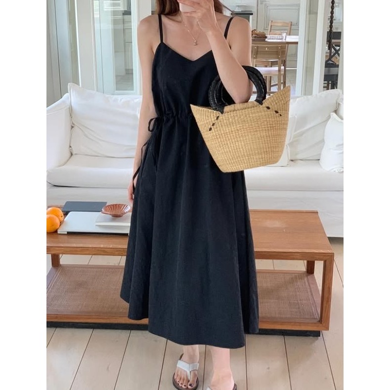 VENUSY｜正韓🇰🇷 - 孕媽咪超推版型☻ 韓國女裝｜細肩V領修身長洋裝 韓國洋裝 美孕婦必備-細節圖6