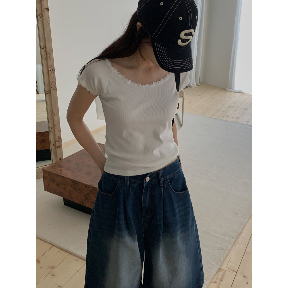 VENUSY｜正韓🇰🇷 - 韓國女裝｜蕾絲船領修身T恤 韓國T恤-細節圖5