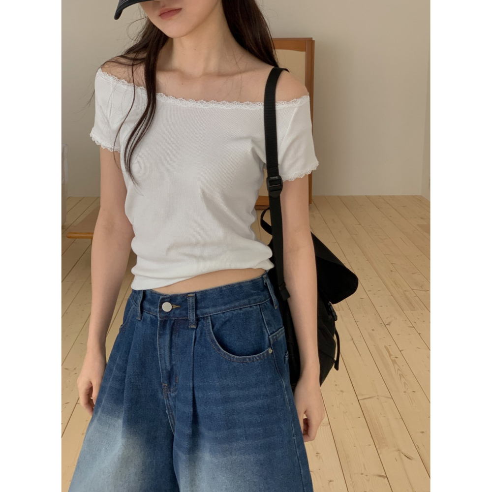 VENUSY｜正韓🇰🇷 - 韓國女裝｜蕾絲船領修身T恤 韓國T恤-細節圖7