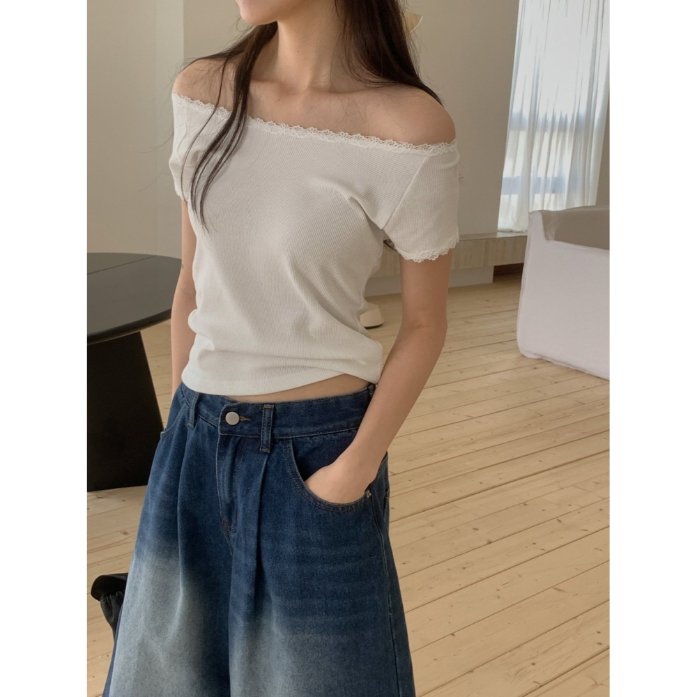 VENUSY｜正韓🇰🇷 - 韓國女裝｜蕾絲船領修身T恤 韓國T恤-細節圖8