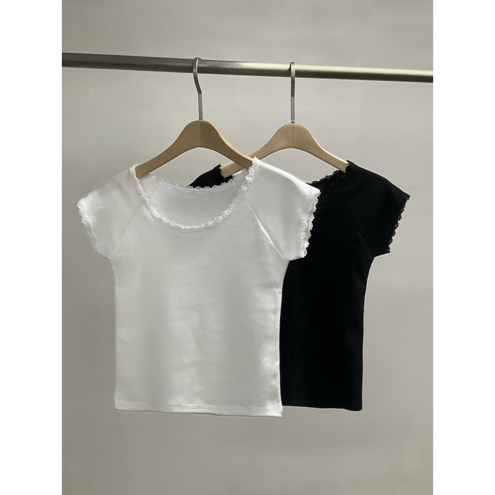 VENUSY｜正韓🇰🇷 - 韓國女裝｜蕾絲船領修身T恤 韓國T恤-細節圖11