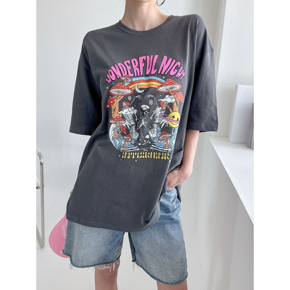 VENUSY｜正韓🇰🇷 - 𝟷𝟶𝟶%棉☀ 韓國女裝｜純棉寬鬆搖滾T恤 韓國T恤-細節圖2