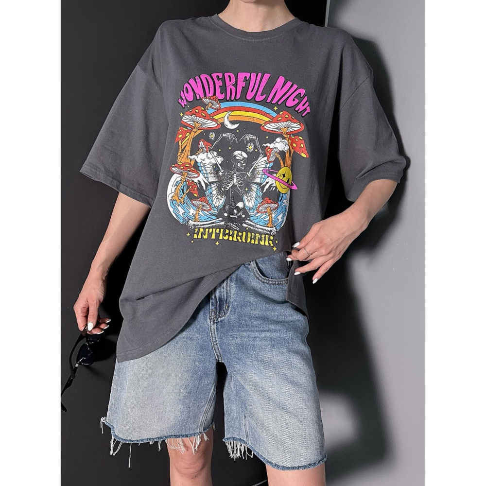 VENUSY｜正韓🇰🇷 - 𝟷𝟶𝟶%棉☀ 韓國女裝｜純棉寬鬆搖滾T恤 韓國T恤-細節圖4