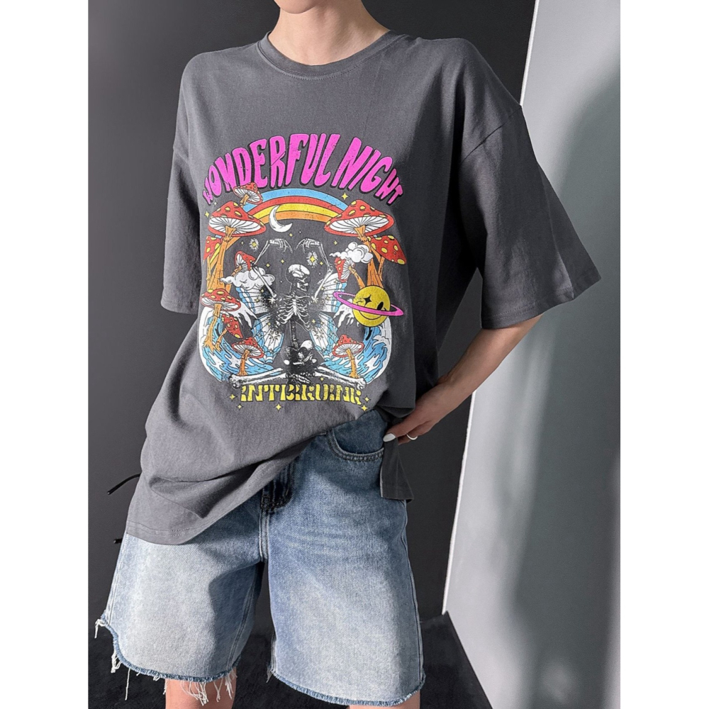 VENUSY｜正韓🇰🇷 - 𝟷𝟶𝟶%棉☀ 韓國女裝｜純棉寬鬆搖滾T恤 韓國T恤-細節圖5