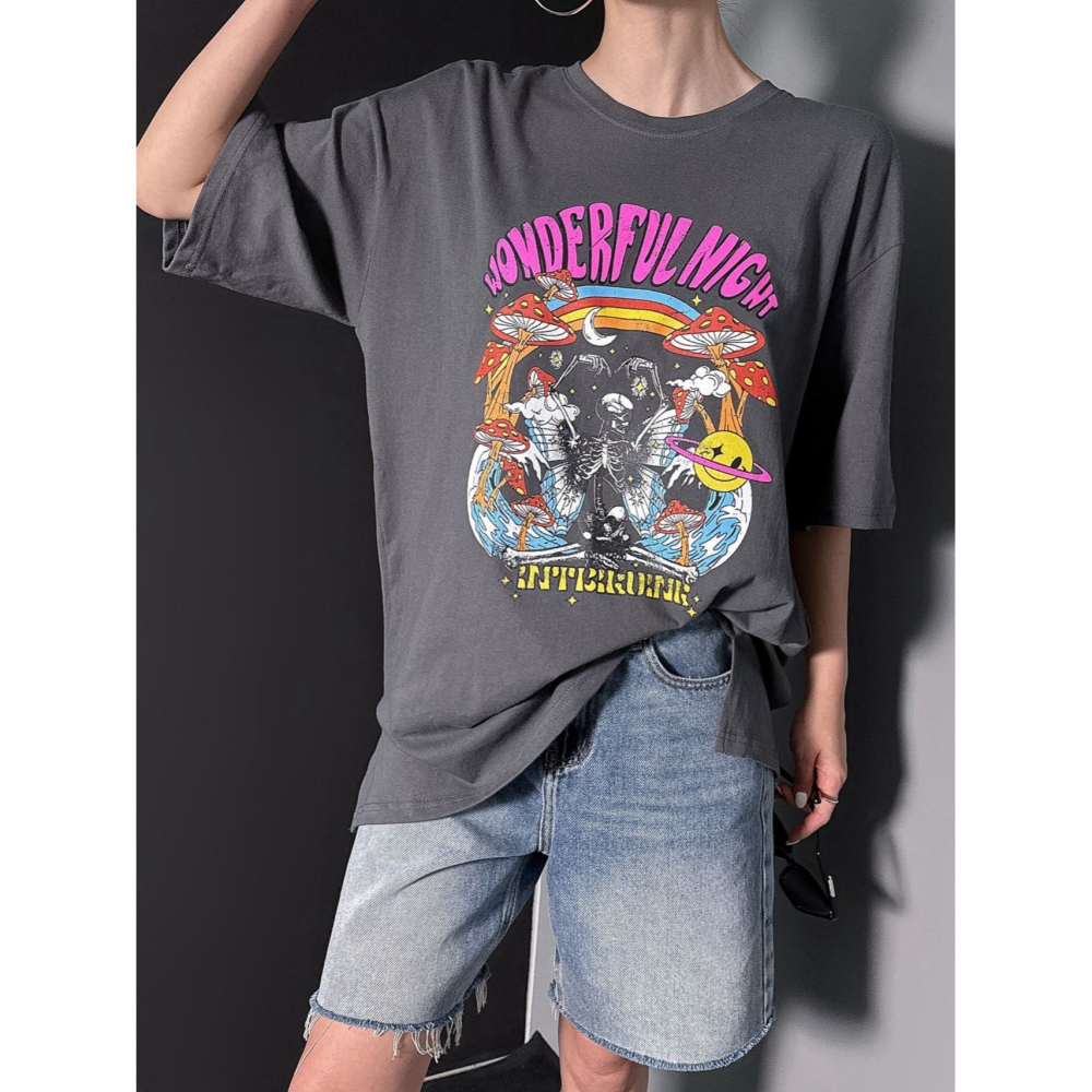 VENUSY｜正韓🇰🇷 - 𝟷𝟶𝟶%棉☀ 韓國女裝｜純棉寬鬆搖滾T恤 韓國T恤-細節圖7