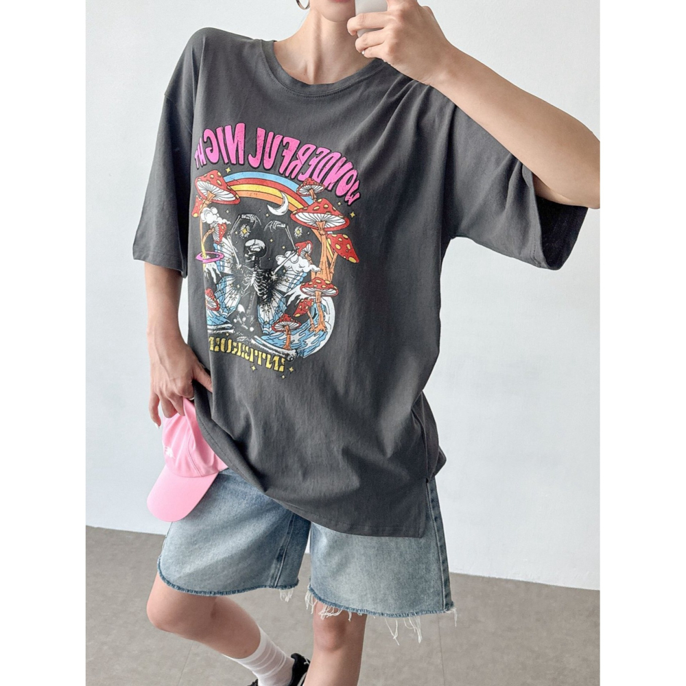 VENUSY｜正韓🇰🇷 - 𝟷𝟶𝟶%棉☀ 韓國女裝｜純棉寬鬆搖滾T恤 韓國T恤-細節圖9