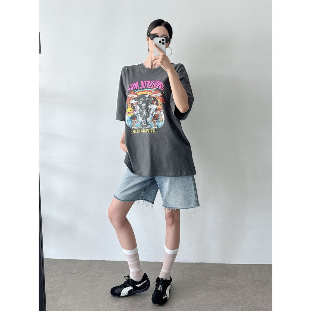 VENUSY｜正韓🇰🇷 - 𝟷𝟶𝟶%棉☀ 韓國女裝｜純棉寬鬆搖滾T恤 韓國T恤-細節圖10