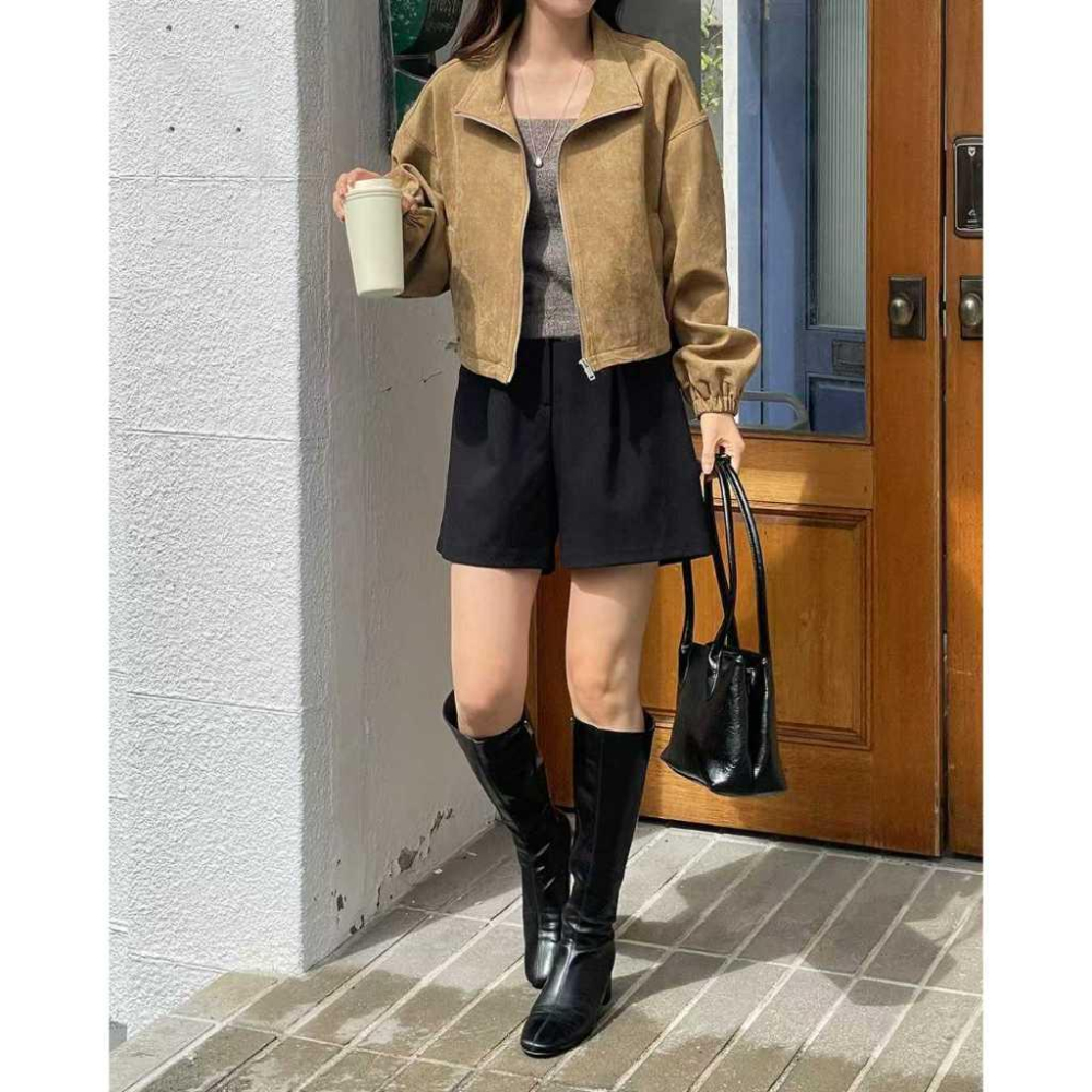 【高級感】VENUSY｜正韓🇰🇷 - 韓國東大門空運直送台灣｜復古麂皮短版拉鍊外套-細節圖6
