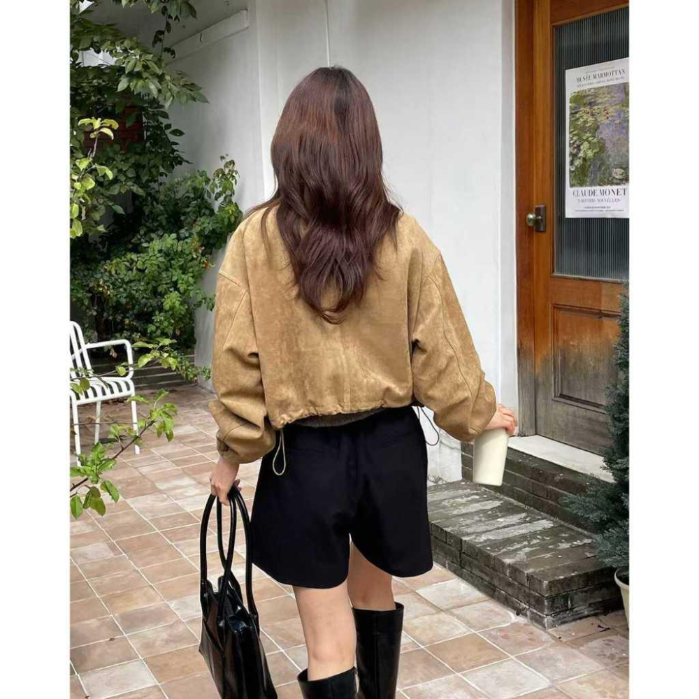 【高級感】VENUSY｜正韓🇰🇷 - 韓國東大門空運直送台灣｜復古麂皮短版拉鍊外套-細節圖7