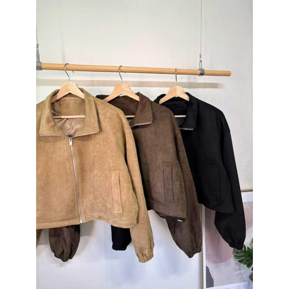 【高級感】VENUSY｜正韓🇰🇷 - 韓國東大門空運直送台灣｜復古麂皮短版拉鍊外套-細節圖9