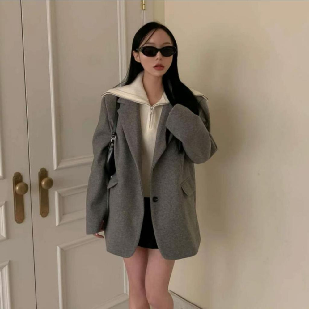 【羊毛極美】韓女衣櫥必備 VENUSY｜正韓🇰🇷 - 韓國東大門空運直送台灣｜羊毛半長厚大衣-細節圖5