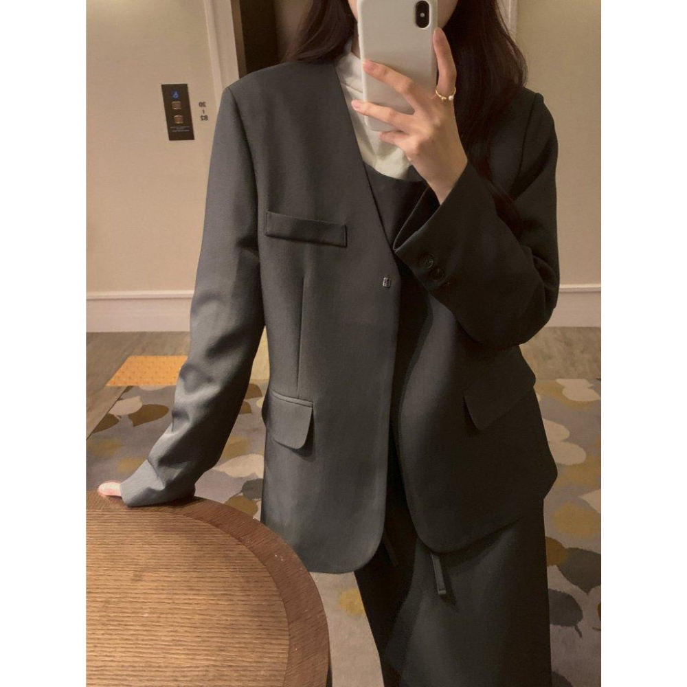 【優雅俐落】VENUSY｜正韓🇰🇷 - 韓國東大門空運直送台灣｜格倫長版西裝外套-細節圖7