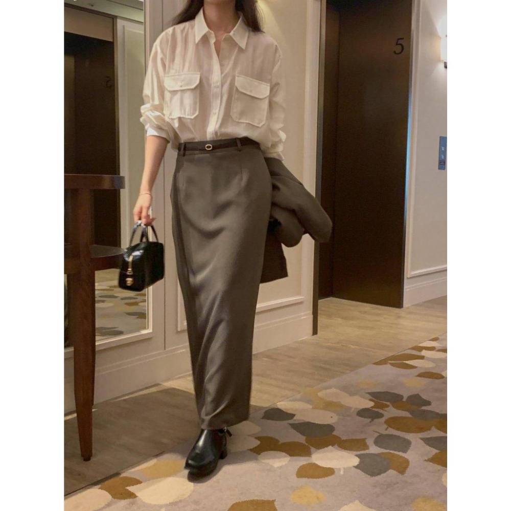 【韓國高質感】VENUSY｜正韓🇰🇷 - 韓國東大門空運直送台灣｜高腰直筒格倫長裙-細節圖4