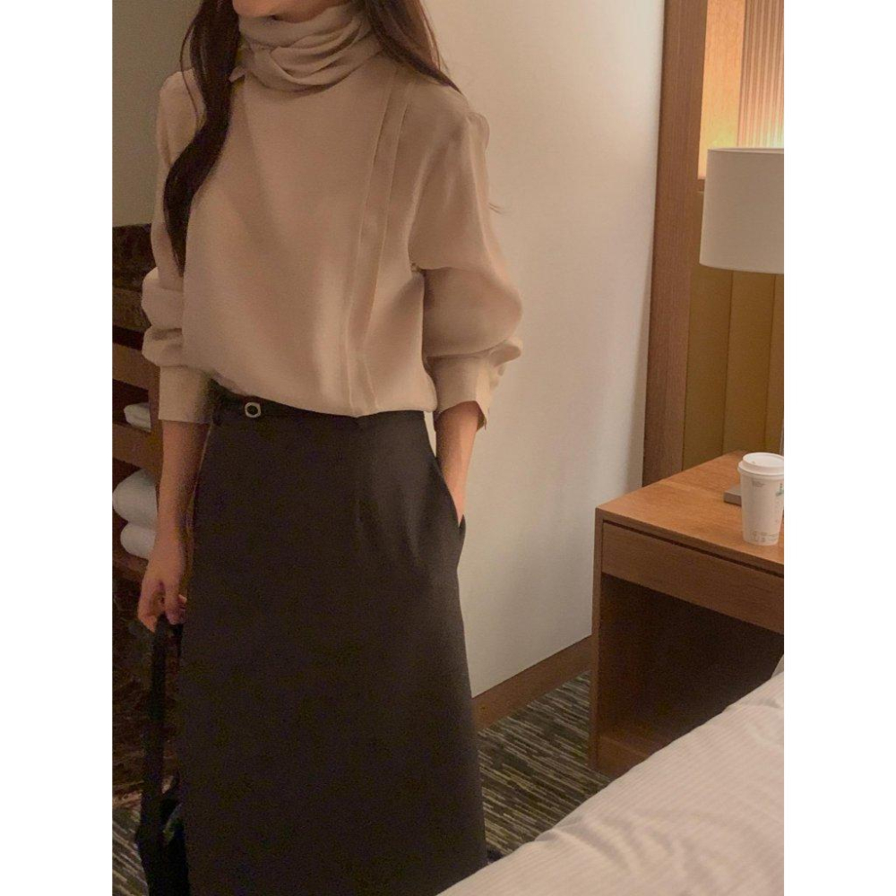 【高質感羊毛混紡】VENUSY｜正韓🇰🇷 - 韓國東大門空運直送台灣｜布里綁帶長袖襯衫-細節圖5