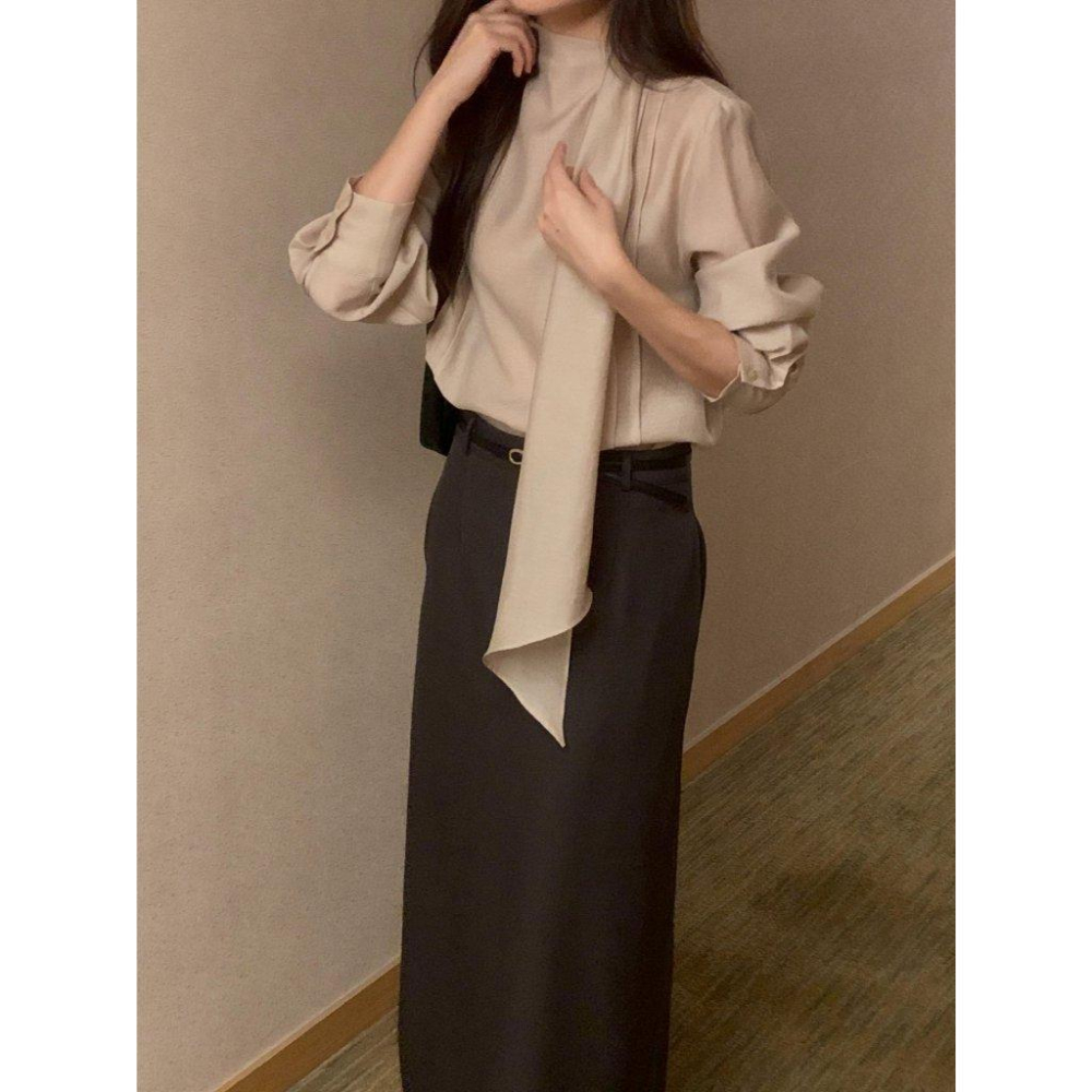 【高質感羊毛混紡】VENUSY｜正韓🇰🇷 - 韓國東大門空運直送台灣｜布里綁帶長袖襯衫-細節圖6