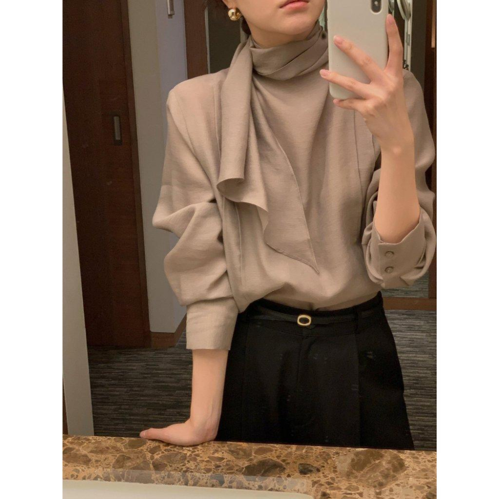 【高質感羊毛混紡】VENUSY｜正韓🇰🇷 - 韓國東大門空運直送台灣｜布里綁帶長袖襯衫-細節圖7