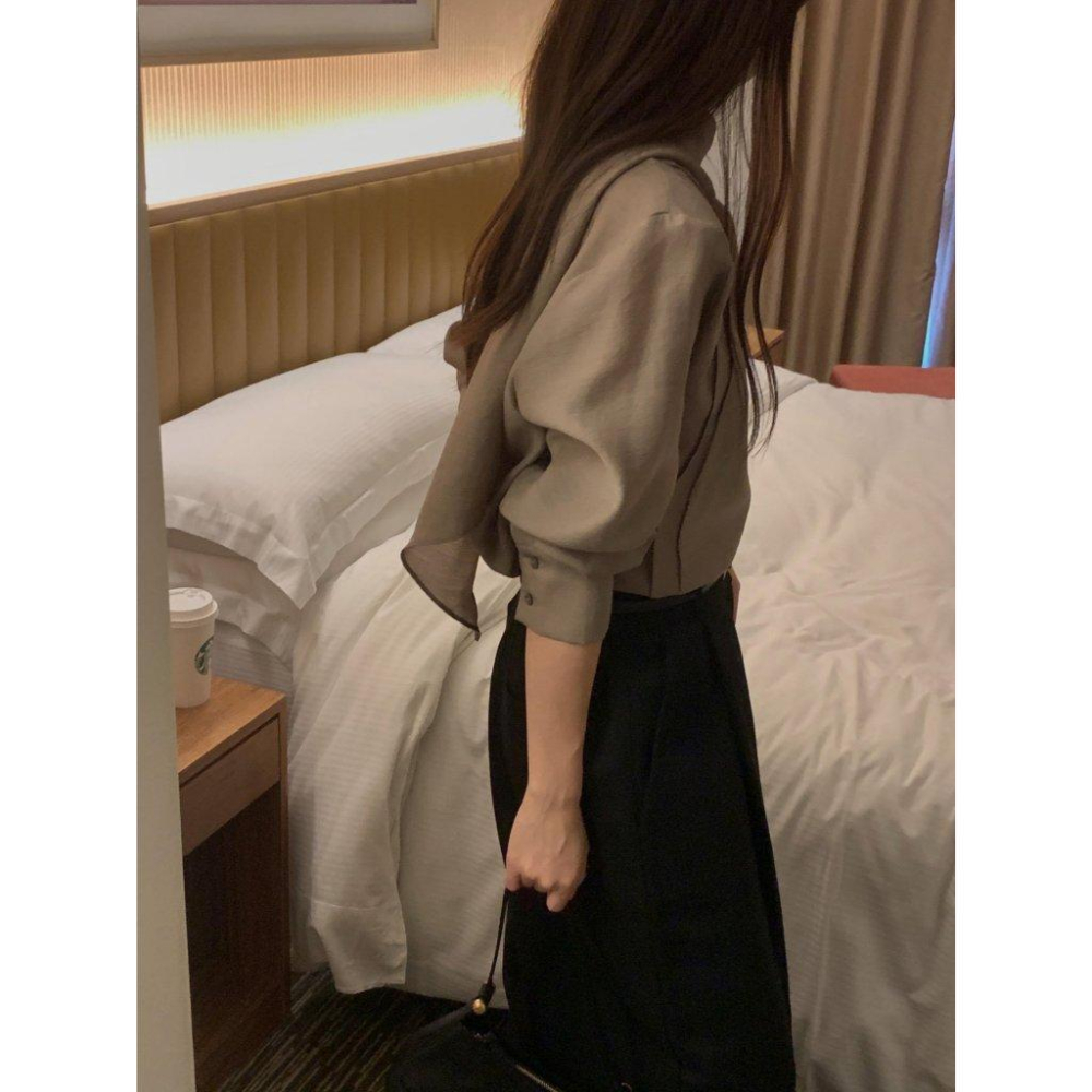 【高質感羊毛混紡】VENUSY｜正韓🇰🇷 - 韓國東大門空運直送台灣｜布里綁帶長袖襯衫-細節圖8