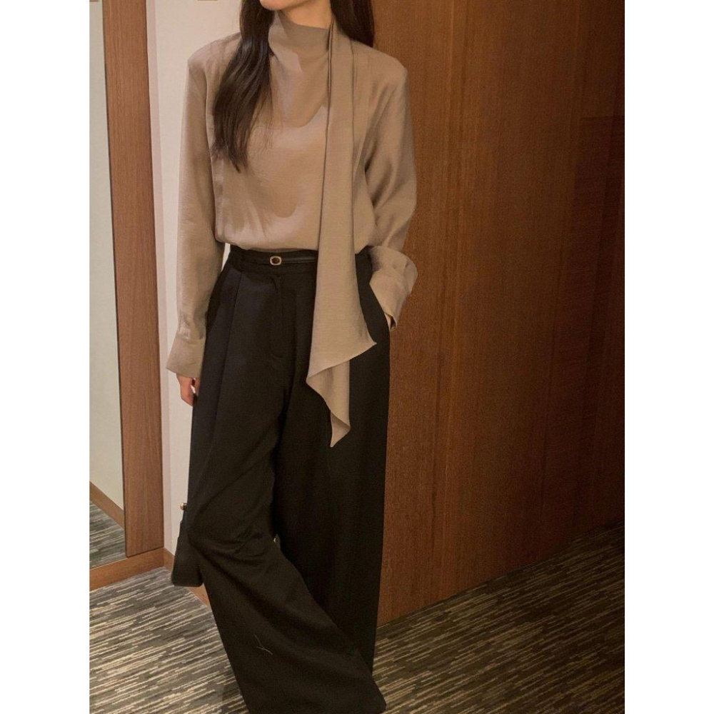 【高質感羊毛混紡】VENUSY｜正韓🇰🇷 - 韓國東大門空運直送台灣｜布里綁帶長袖襯衫-細節圖9