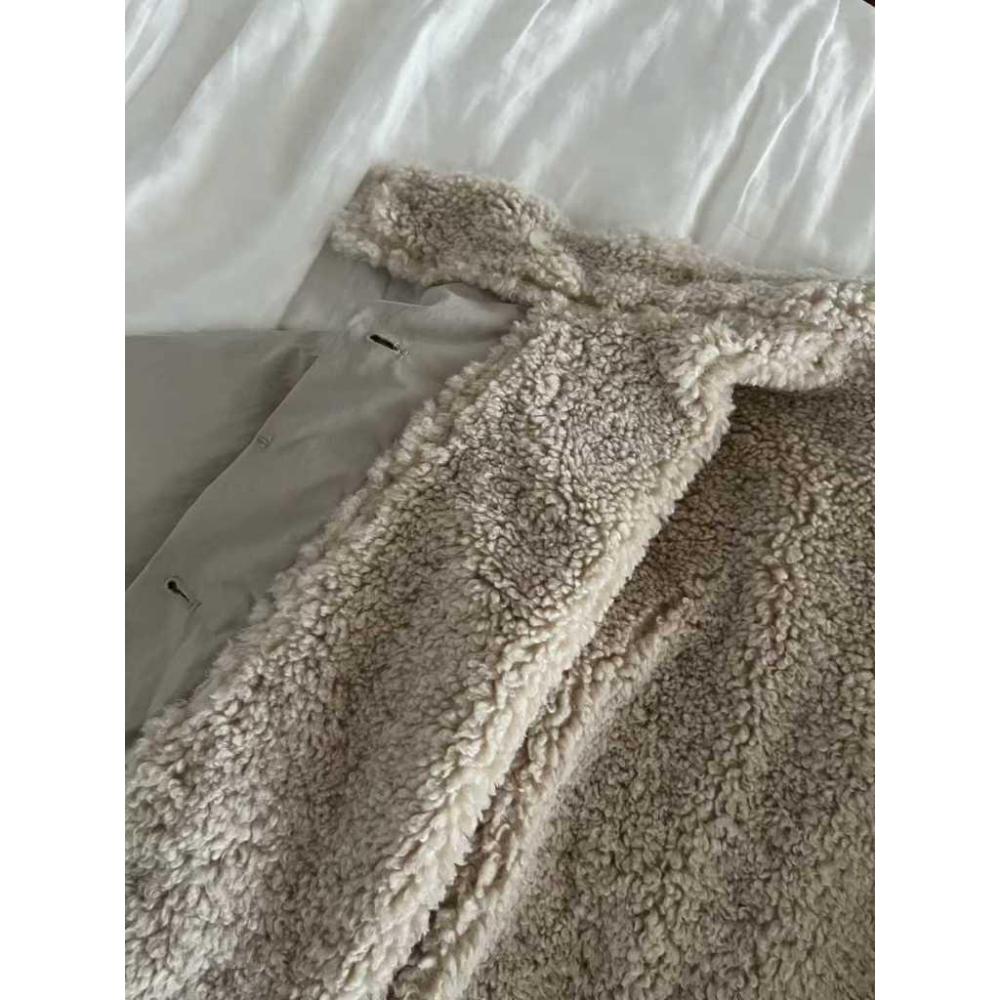 【保暖羊羔毛】VENUSY｜正韓🇰🇷 - 韓國東大門空運直送台灣｜麻糬羊毛撞色絨領外套-細節圖9