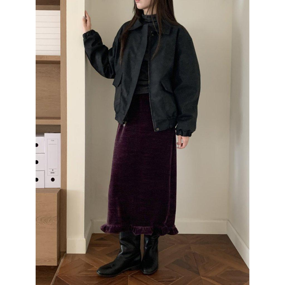 【柔軟保暖】VENUSY｜正韓🇰🇷 - 韓國東大門空運直送台灣｜翻領羊羔絨飛行夾克-細節圖2