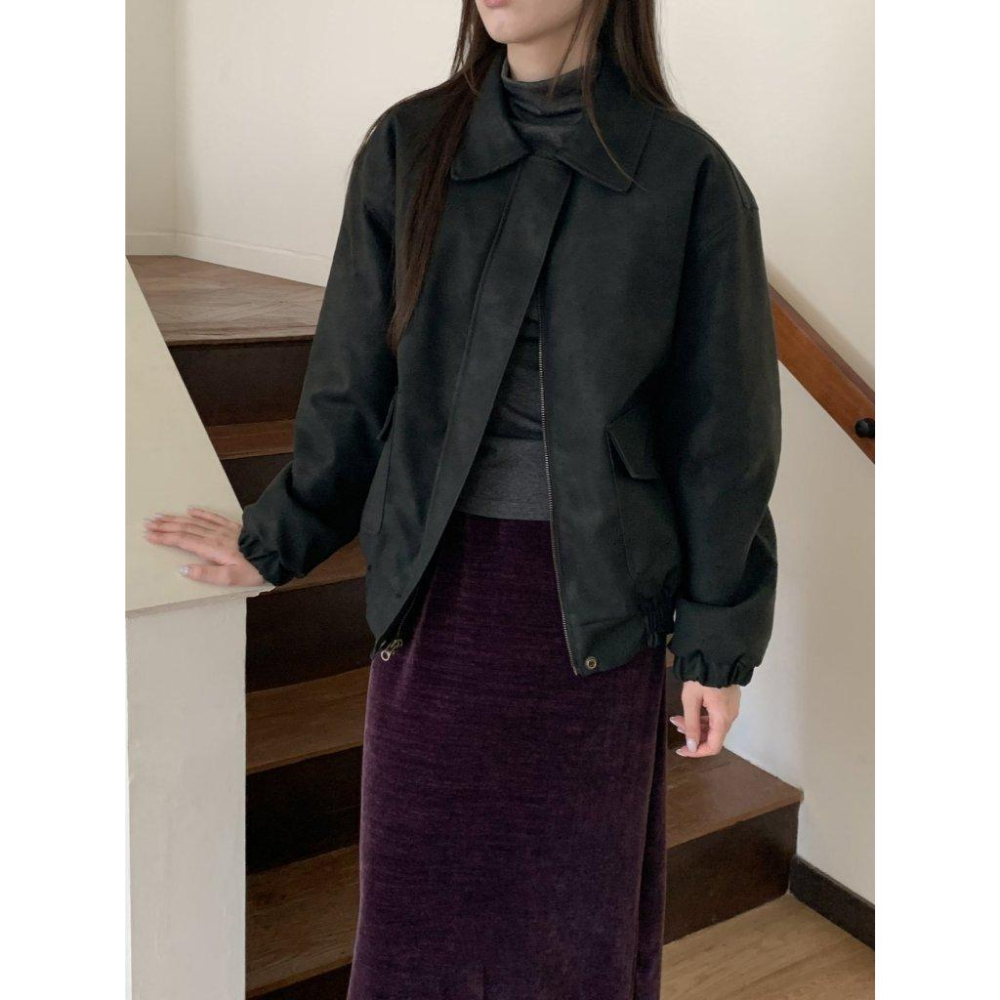 【柔軟保暖】VENUSY｜正韓🇰🇷 - 韓國東大門空運直送台灣｜翻領羊羔絨飛行夾克-細節圖3