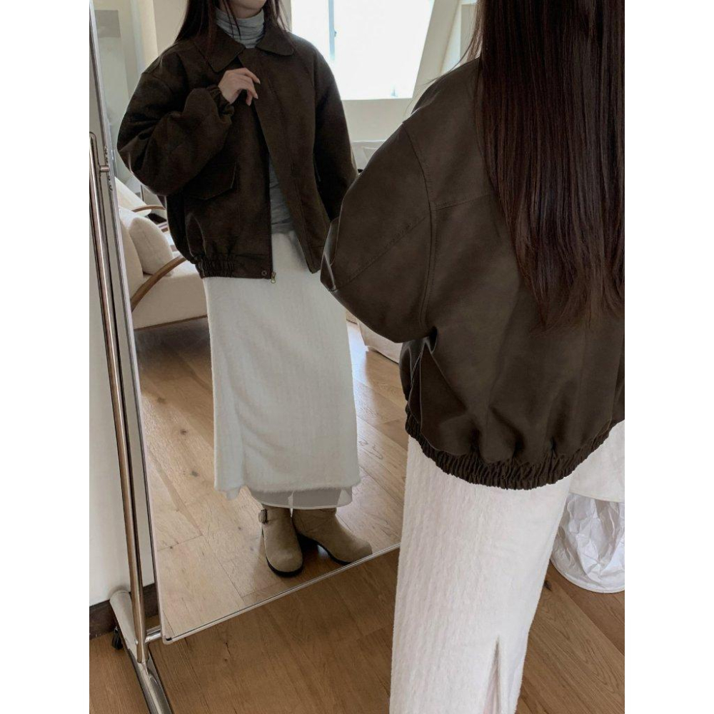 【柔軟保暖】VENUSY｜正韓🇰🇷 - 韓國東大門空運直送台灣｜翻領羊羔絨飛行夾克-細節圖5