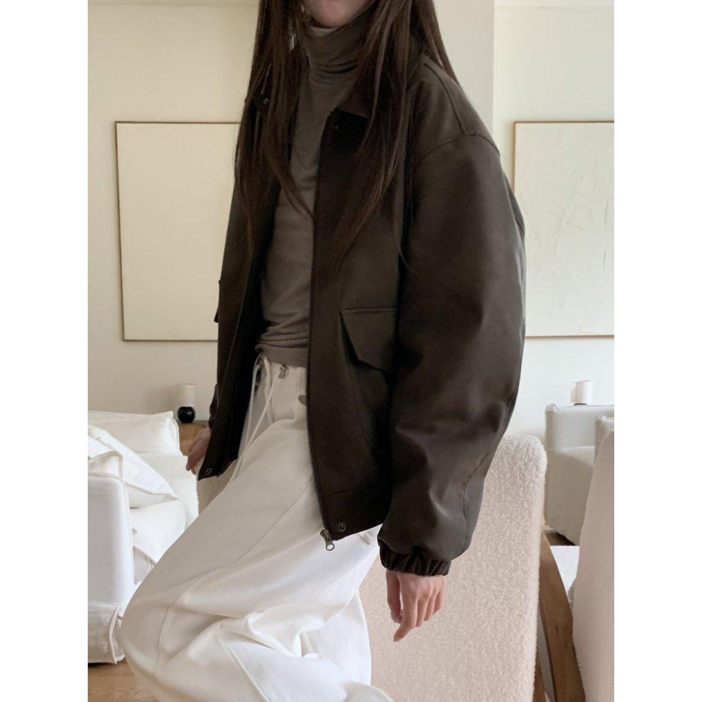 【柔軟保暖】VENUSY｜正韓🇰🇷 - 韓國東大門空運直送台灣｜翻領羊羔絨飛行夾克-細節圖8