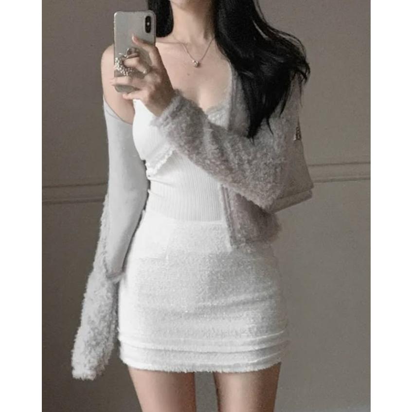 【冬日戀愛】VENUSY｜正韓🇰🇷 - 韓國東大門空運直送台灣｜毛絨感短版針織外套-細節圖4