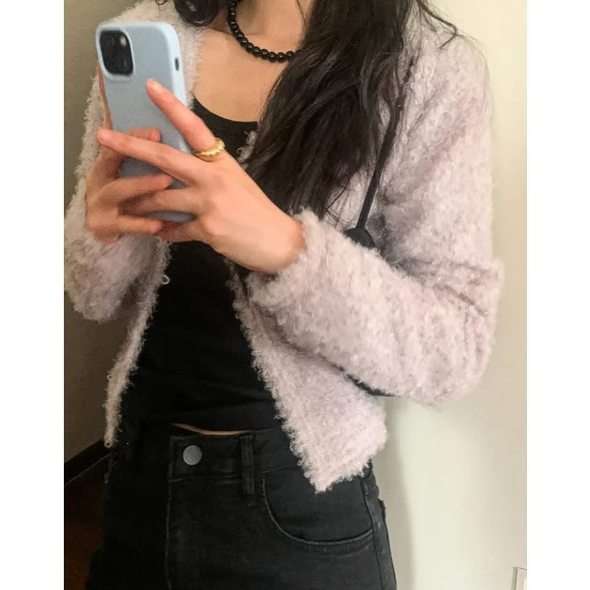 【冬日戀愛】VENUSY｜正韓🇰🇷 - 韓國東大門空運直送台灣｜毛絨感短版針織外套-細節圖6