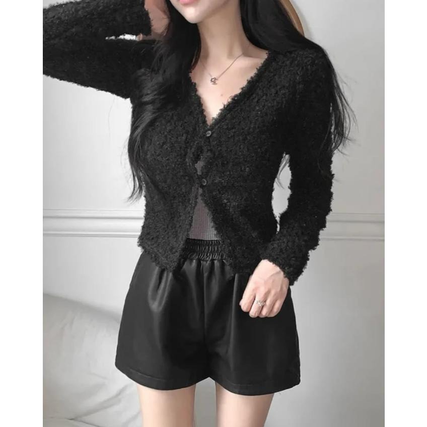 【春日戀愛】VENUSY｜正韓🇰🇷 - 韓國東大門空運直送台灣｜毛絨感短版針織外套-細節圖8