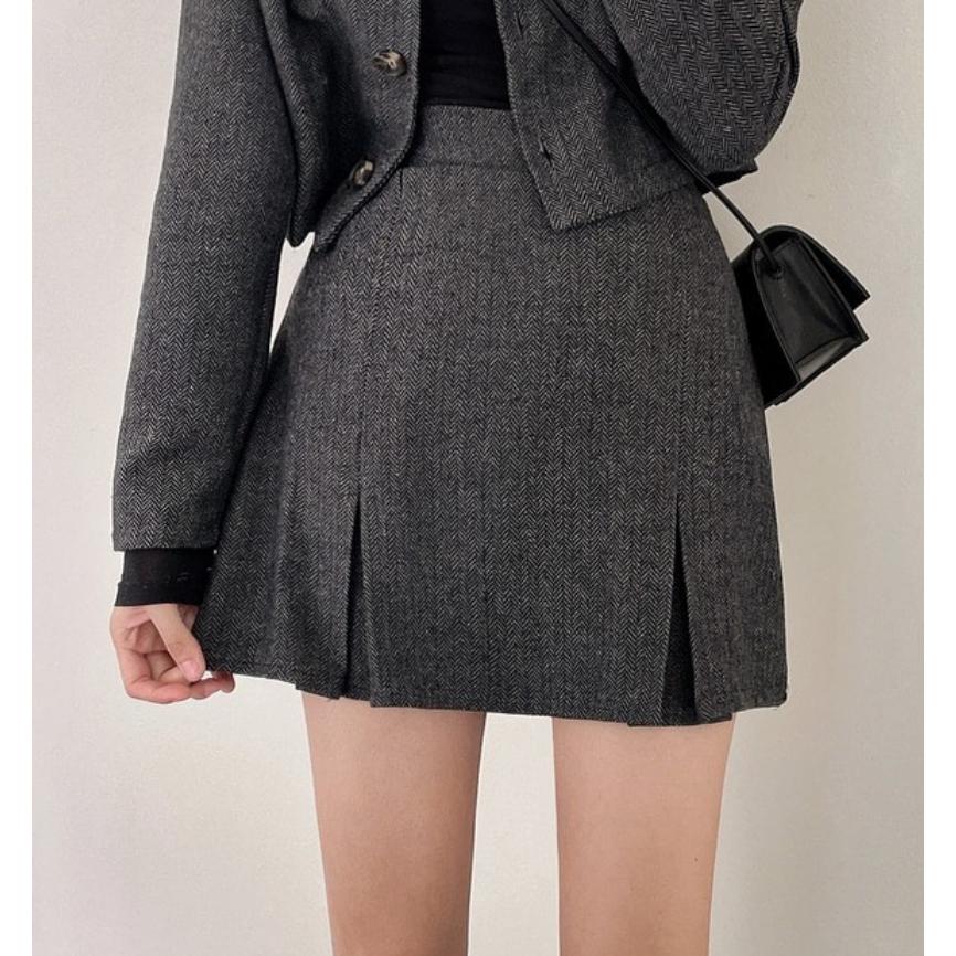 【韓系氣質】VENUSY｜正韓🇰🇷 - 韓國東大門空運直送台灣｜小香風短版外套＋開衩短裙 (套裝)-細節圖4