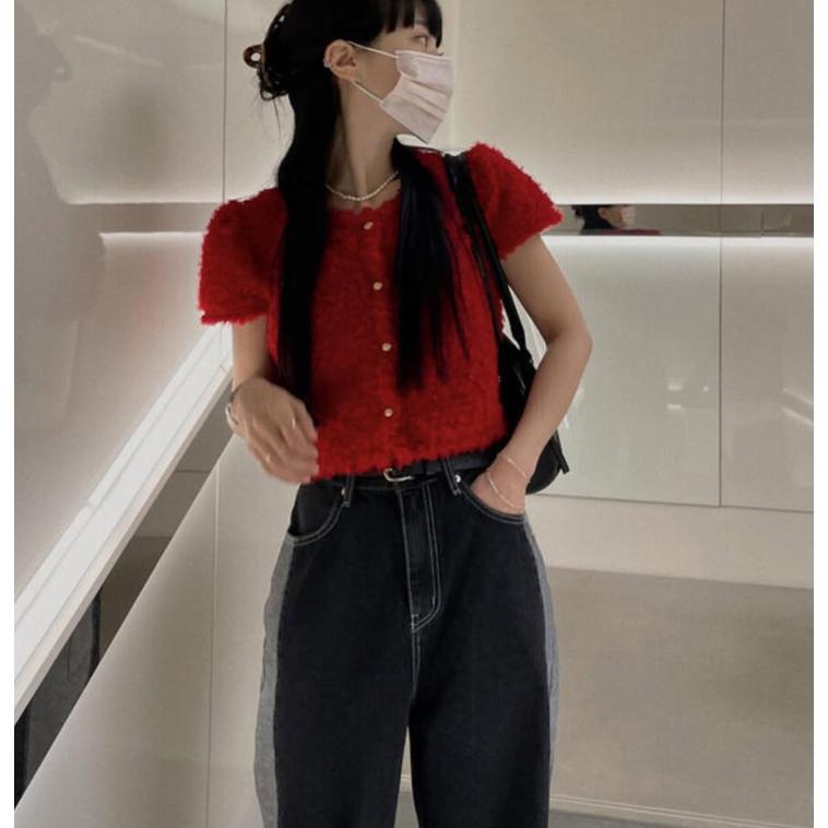 【泰迪絨×軟萌質感】VENUSY｜正韓🇰🇷 - 韓國東大門空運直送台灣｜毛絨短版短袖外套-細節圖2