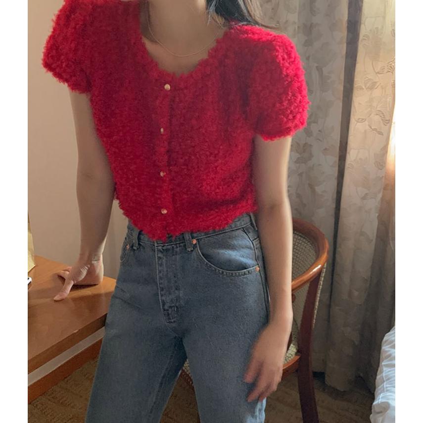 【泰迪絨×軟萌質感】VENUSY｜正韓🇰🇷 - 韓國東大門空運直送台灣｜毛絨短版短袖外套-細節圖4