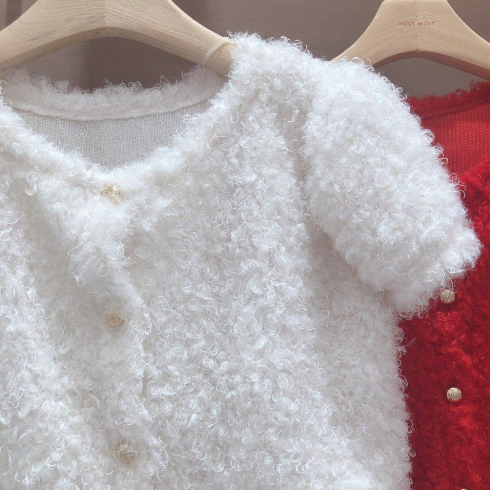 【泰迪絨×軟萌質感】VENUSY｜正韓🇰🇷 - 韓國東大門空運直送台灣｜毛絨短版短袖外套-細節圖7