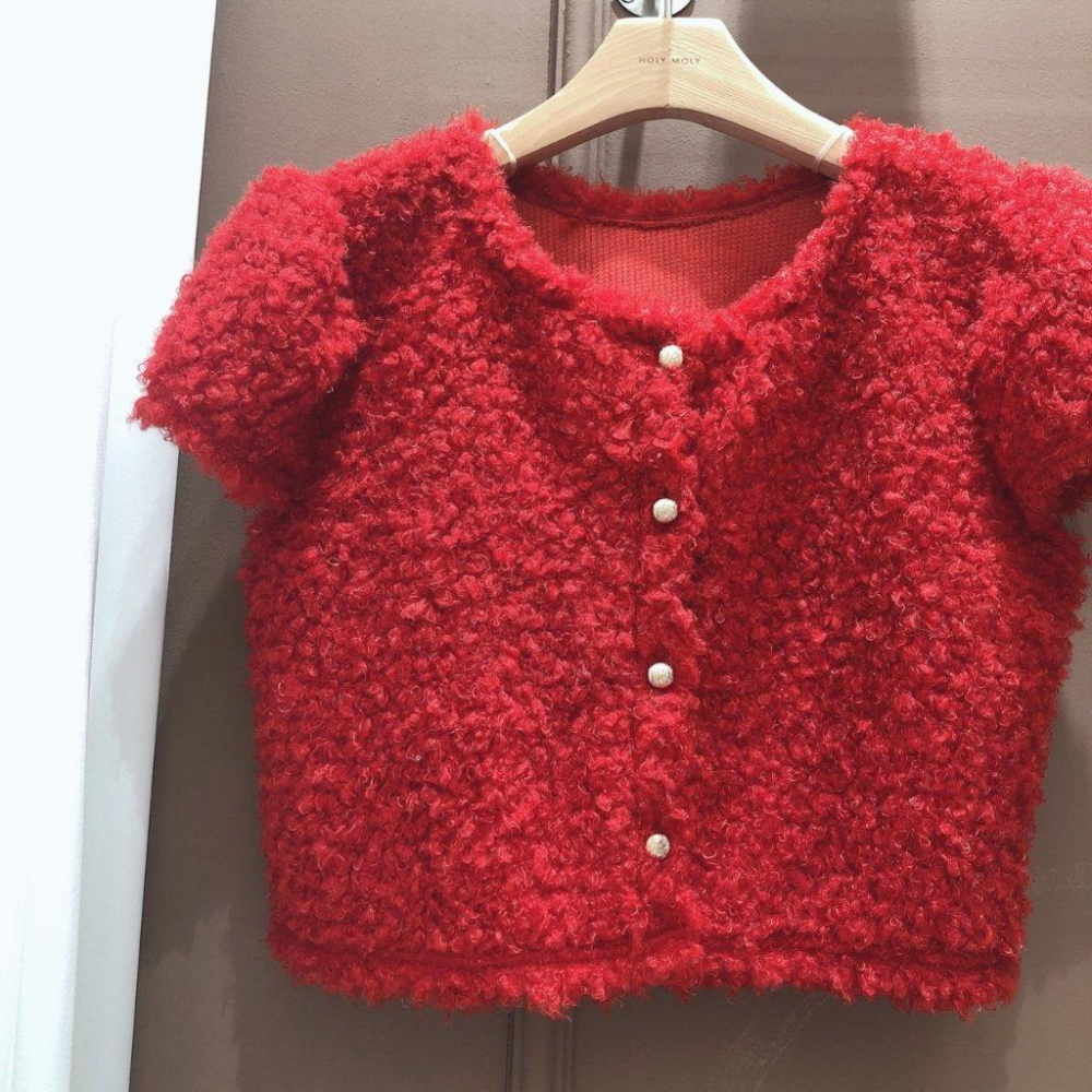 【泰迪絨×軟萌質感】VENUSY｜正韓🇰🇷 - 韓國東大門空運直送台灣｜毛絨短版短袖外套-細節圖8