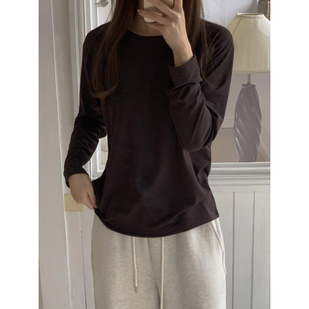 【內刷毛親膚保暖】VENUSY｜正韓🇰🇷 - 韓國東大門空運直送台灣｜圓領基本款長袖T恤 內搭 發熱衣-細節圖4