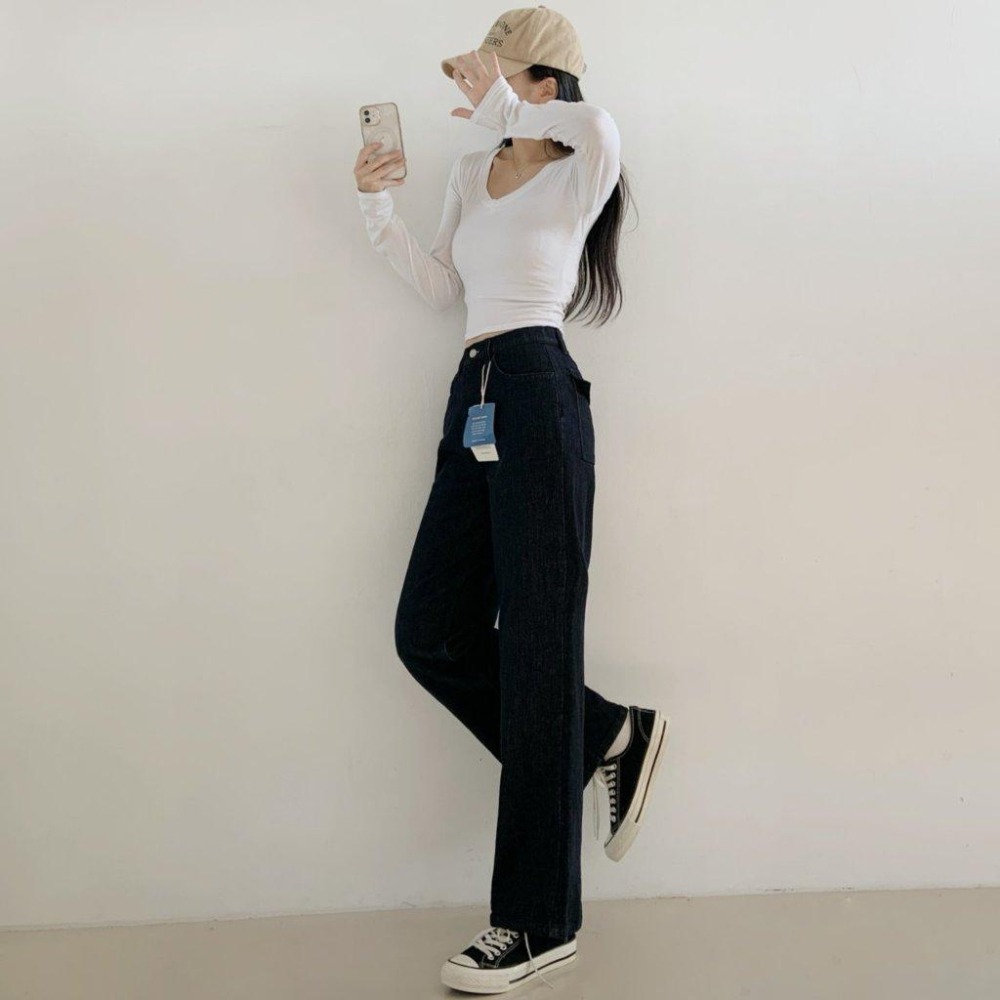 【內刷毛97%棉-顯瘦保暖】VENUSY｜正韓🇰🇷 - 韓國東大門空運直送台灣｜內刷毛不褪色直筒牛仔褲 長褲-細節圖4