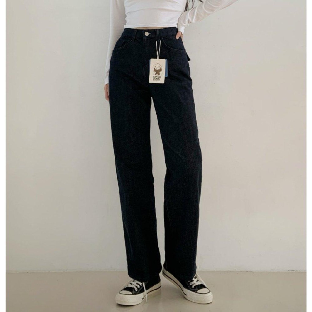 【內刷毛97%棉-顯瘦保暖】VENUSY｜正韓🇰🇷 - 韓國東大門空運直送台灣｜內刷毛不褪色直筒牛仔褲 長褲-細節圖7