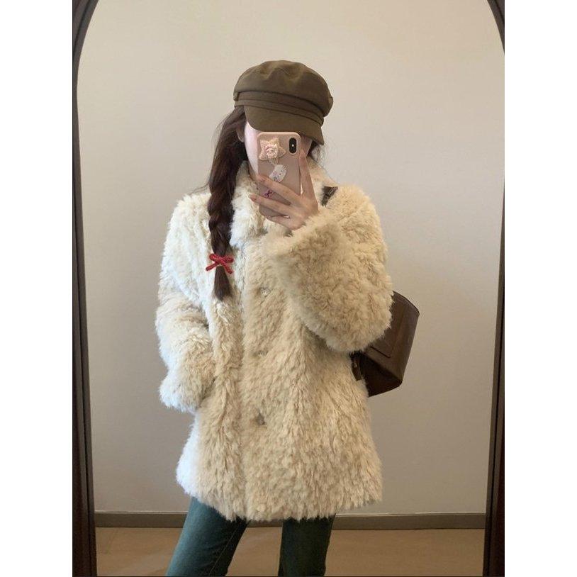 【高質感羊毛】VENUSY｜正韓🇰🇷 - 韓國東大門空運直送台灣｜翻領羊羔絨中長夾克 大衣 外套-細節圖2