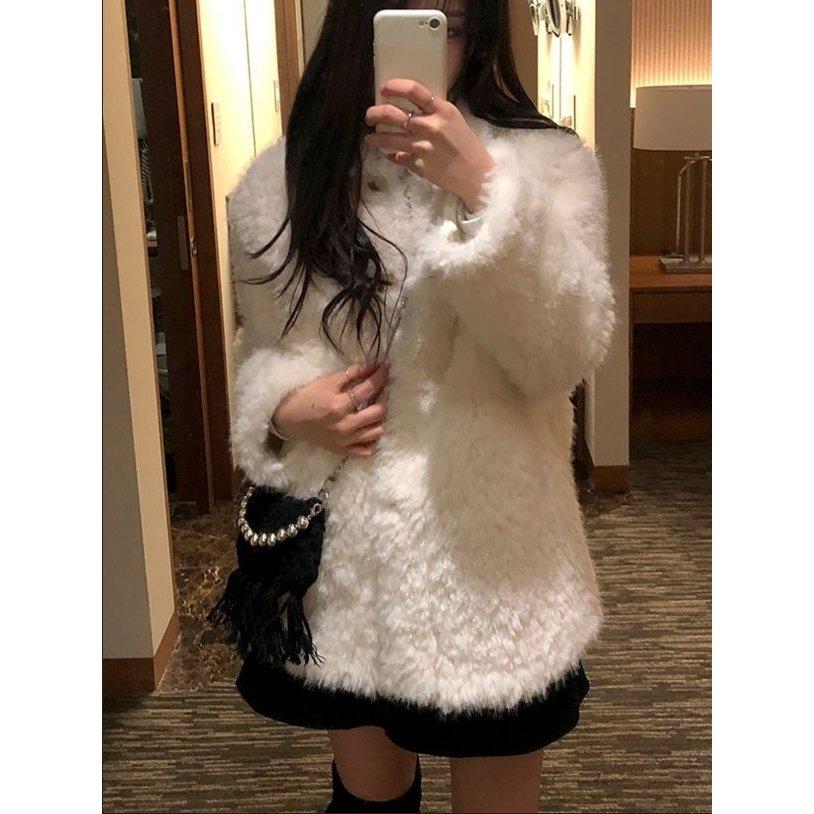 【高質感羊毛】VENUSY｜正韓🇰🇷 - 韓國東大門空運直送台灣｜翻領羊羔絨中長夾克 大衣 外套-細節圖4