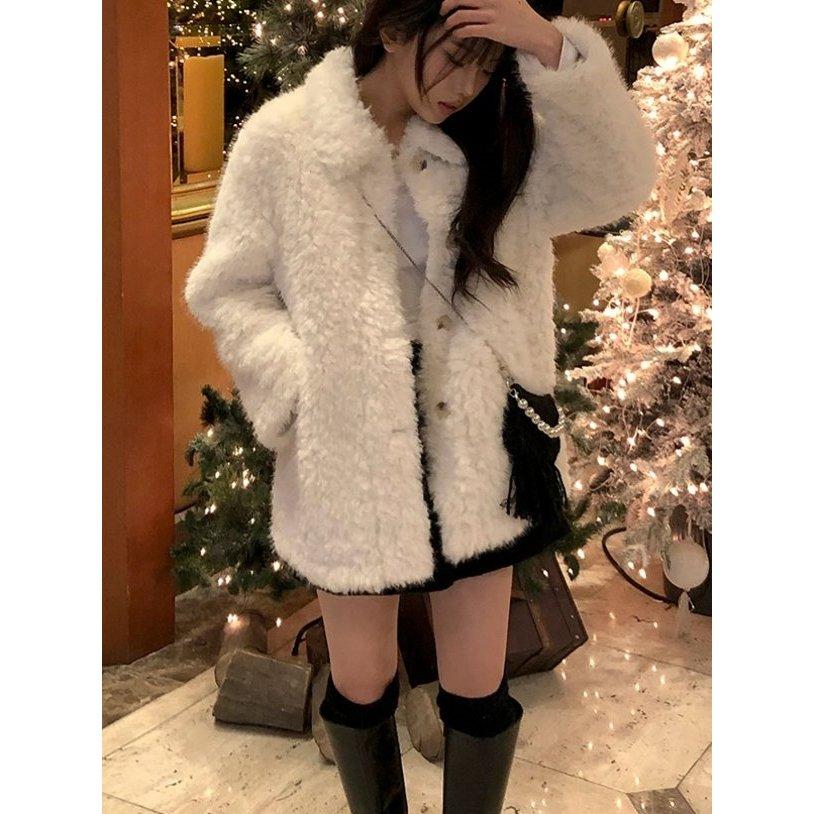 【高質感羊毛】VENUSY｜正韓🇰🇷 - 韓國東大門空運直送台灣｜翻領羊羔絨中長夾克 大衣 外套-細節圖5