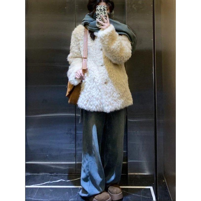 【高質感羊毛】VENUSY｜正韓🇰🇷 - 韓國東大門空運直送台灣｜翻領羊羔絨中長夾克 大衣 外套-細節圖6