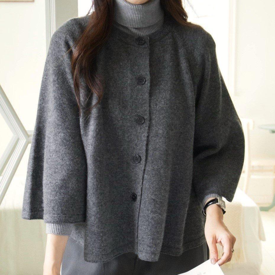 【羊毛親膚保暖】VENUSY｜正韓🇰🇷 - 韓國東大門空運直送台灣｜羊絨混紡寬袖針織外套-細節圖2